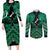Personalised Aotearoa Matariki Couples Matching Long Sleeve Bodycon Dress and Long Sleeve Button Shirt Green Fern Maori Poutama