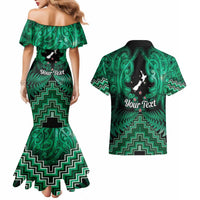Personalised Aotearoa Matariki Couples Matching Mermaid Dress and Hawaiian Shirt Green Fern Maori Poutama