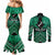 Personalised Aotearoa Matariki Couples Matching Mermaid Dress and Long Sleeve Button Shirt Green Fern Maori Poutama