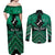 Personalised Aotearoa Matariki Couples Matching Off Shoulder Maxi Dress and Long Sleeve Button Shirt Green Fern Maori Poutama