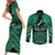 Personalised Aotearoa Matariki Couples Matching Short Sleeve Bodycon Dress and Long Sleeve Button Shirt Green Fern Maori Poutama