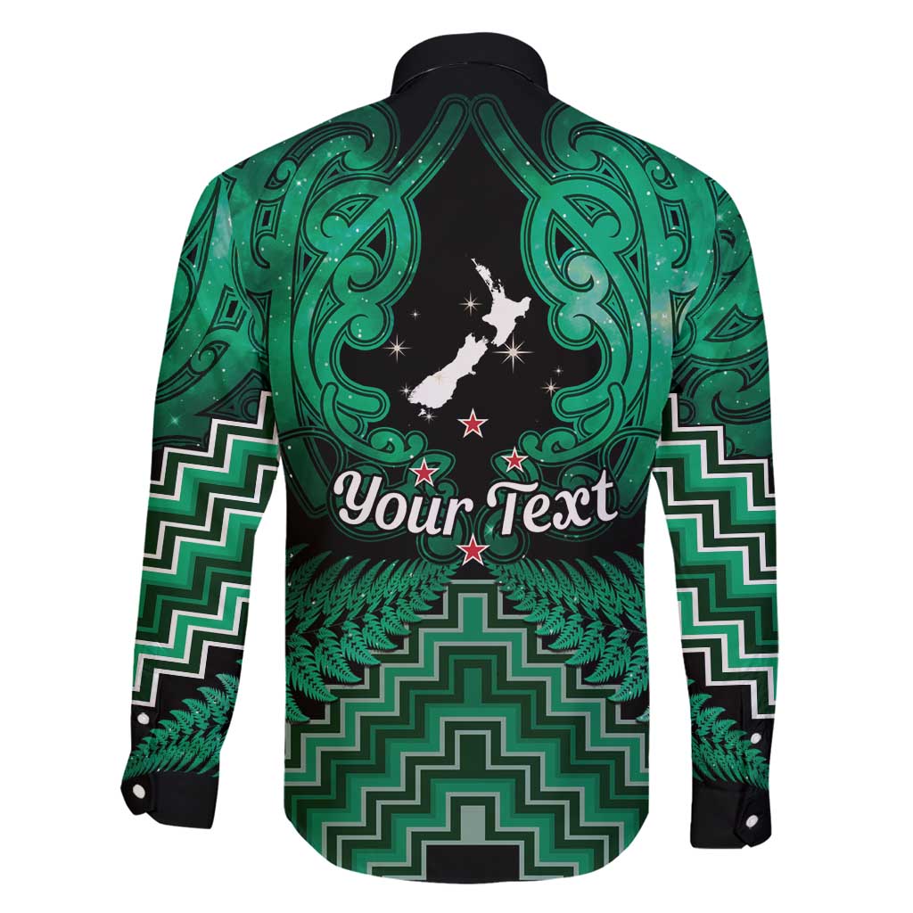 Personalised Aotearoa Matariki Family Matching Long Sleeve Bodycon Dress and Hawaiian Shirt Green Fern Maori Poutama
