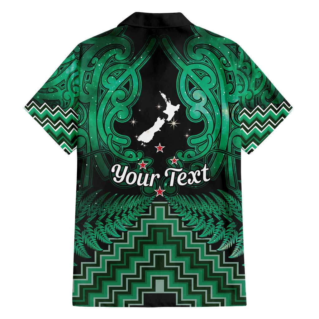 Personalised Aotearoa Matariki Family Matching Off Shoulder Maxi Dress and Hawaiian Shirt Green Fern Maori Poutama
