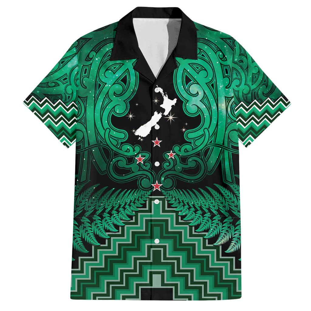 Personalised Aotearoa Matariki Family Matching Summer Maxi Dress and Hawaiian Shirt Green Fern Maori Poutama