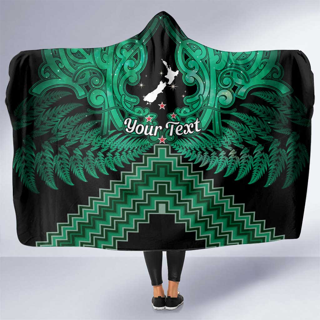 Personalised Aotearoa Matariki Hooded Blanket Green Fern Maori Poutama