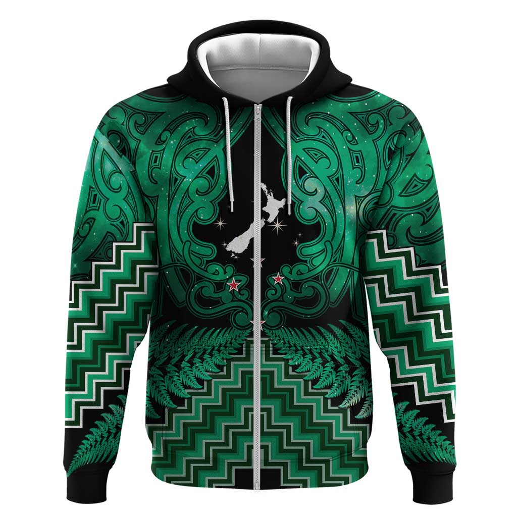 Personalised Aotearoa Matariki Hoodie Green Fern Maori Poutama