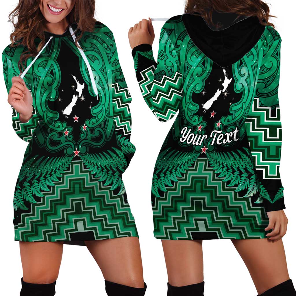Personalised Aotearoa Matariki Hoodie Dress Green Fern Maori Poutama