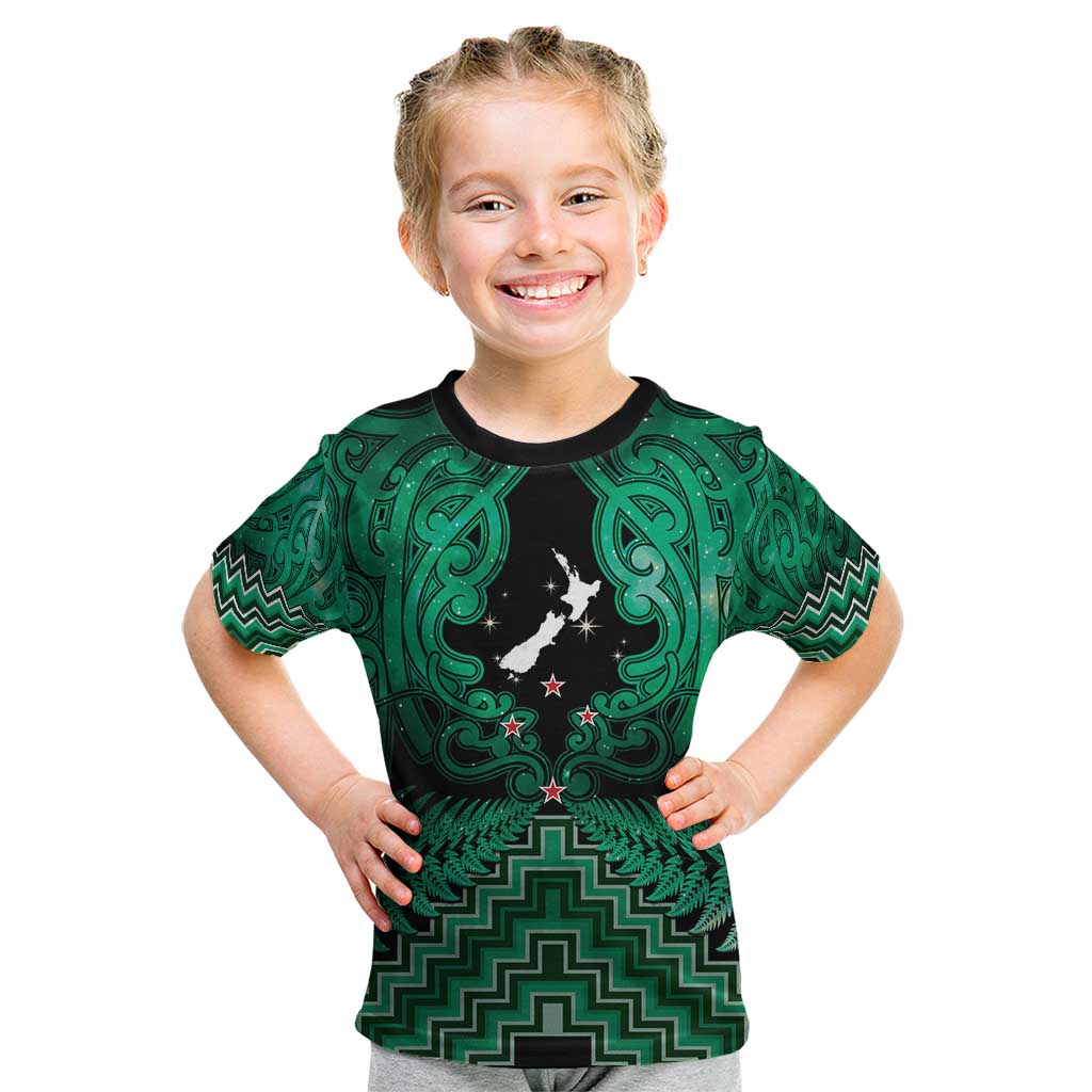 Personalised Aotearoa Matariki Kid T Shirt Green Fern Maori Poutama