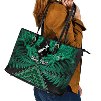 Personalised Aotearoa Matariki Leather Tote Bag Green Fern Maori Poutama