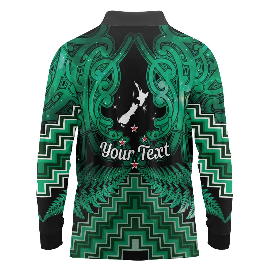 Personalised Aotearoa Matariki Long Sleeve Polo Shirt Green Fern Maori Poutama