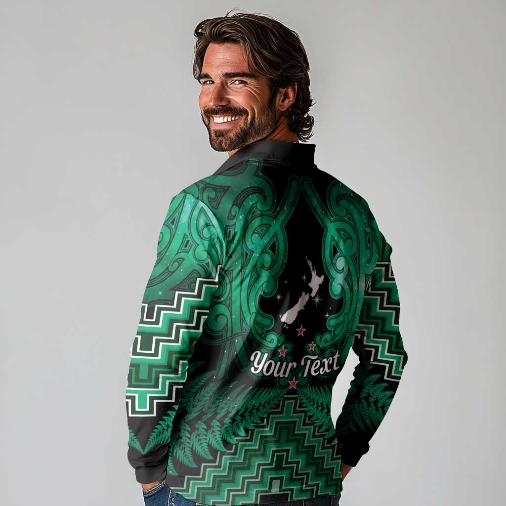Personalised Aotearoa Matariki Long Sleeve Polo Shirt Green Fern Maori Poutama