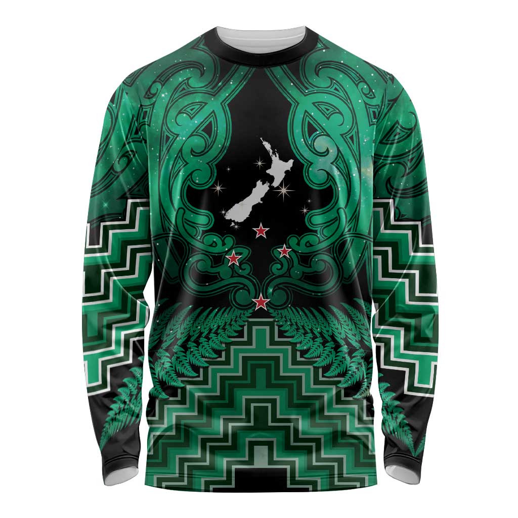 Personalised Aotearoa Matariki Long Sleeve Shirt Green Fern Maori Poutama