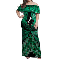 Personalised Aotearoa Matariki Off Shoulder Maxi Dress Green Fern Maori Poutama