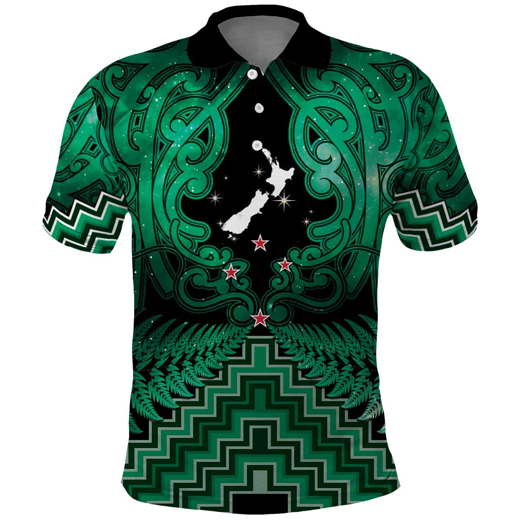 Personalised Aotearoa Matariki Polo Shirt Green Fern Maori Poutama