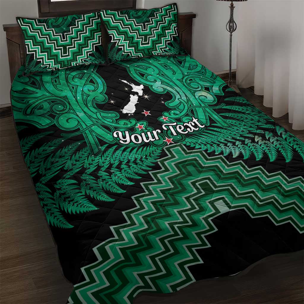Personalised Aotearoa Matariki Quilt Bed Set Green Fern Maori Poutama