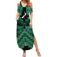 Personalised Aotearoa Matariki Summer Maxi Dress Green Fern Maori Poutama