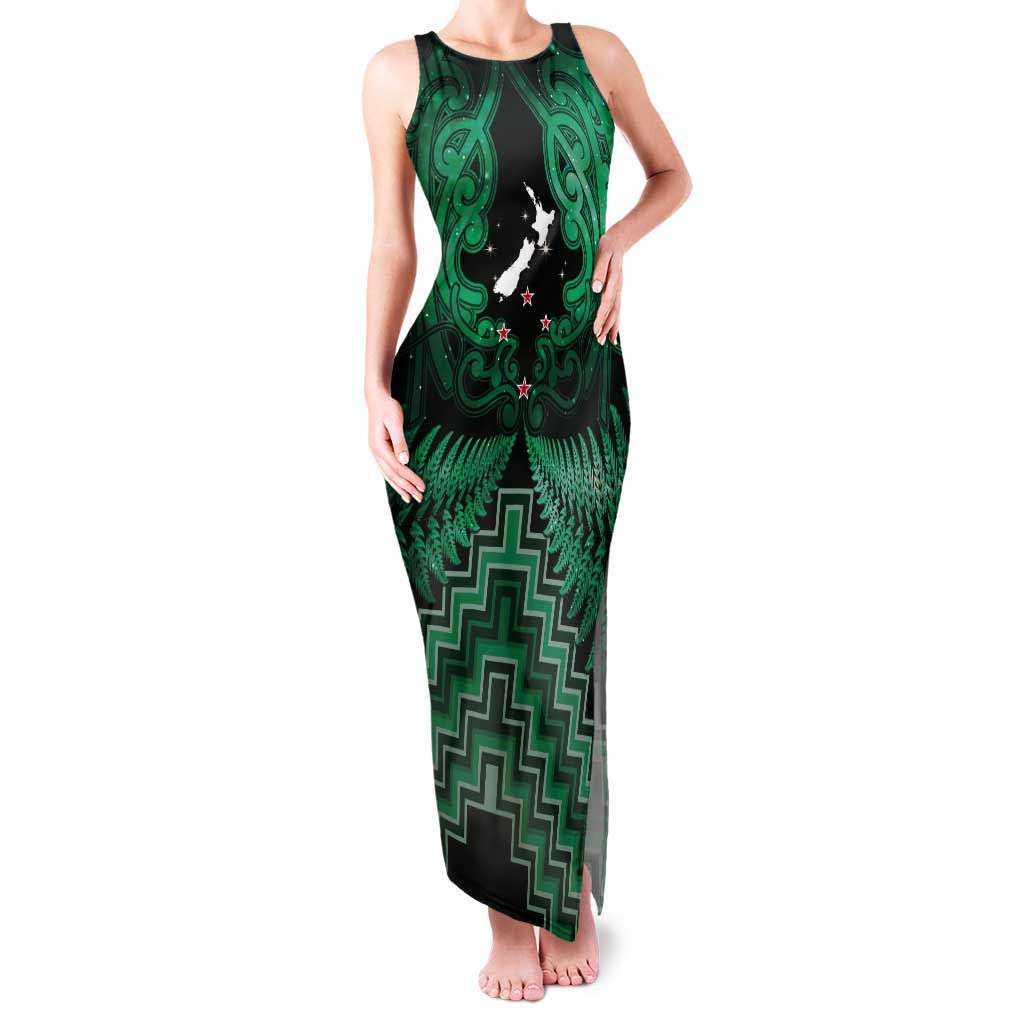 Personalised Aotearoa Matariki Tank Maxi Dress Green Fern Maori Poutama