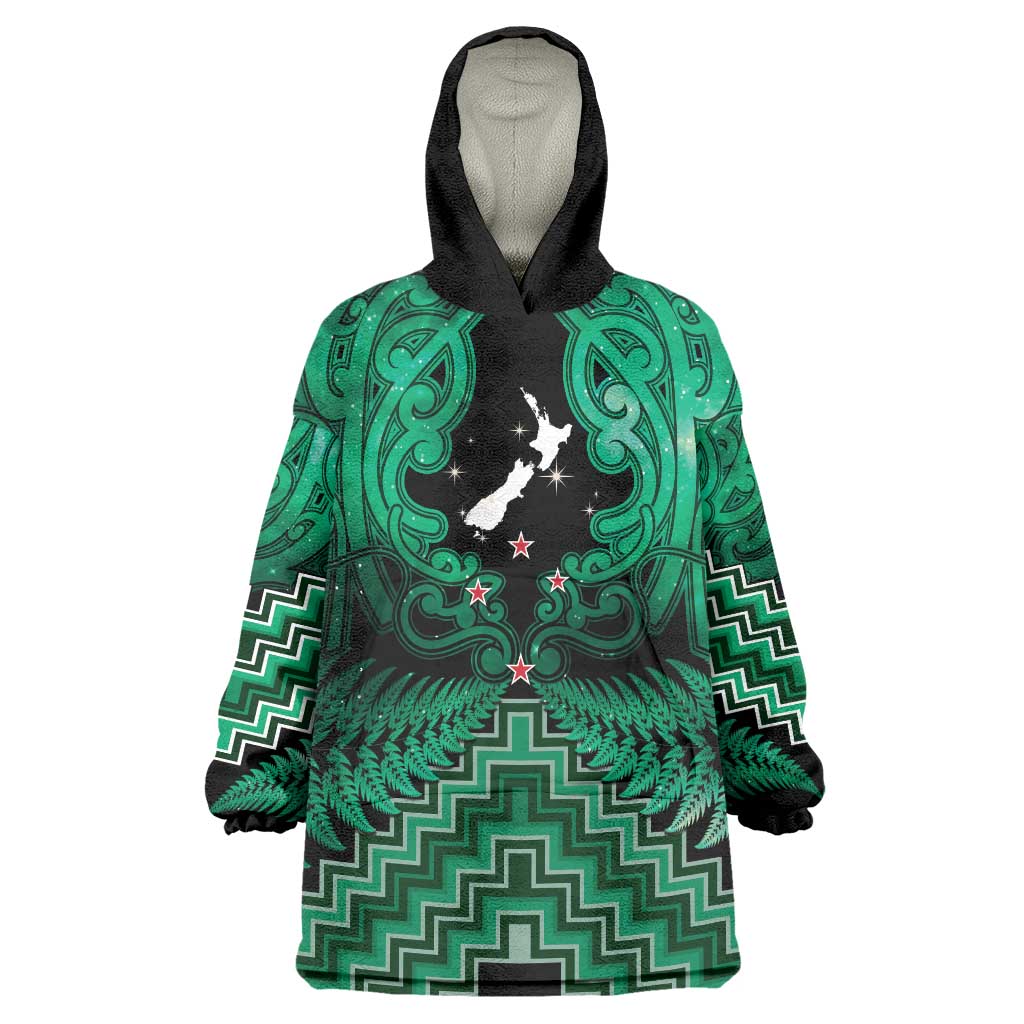 Personalised Aotearoa Matariki Wearable Blanket Hoodie Green Fern Maori Poutama