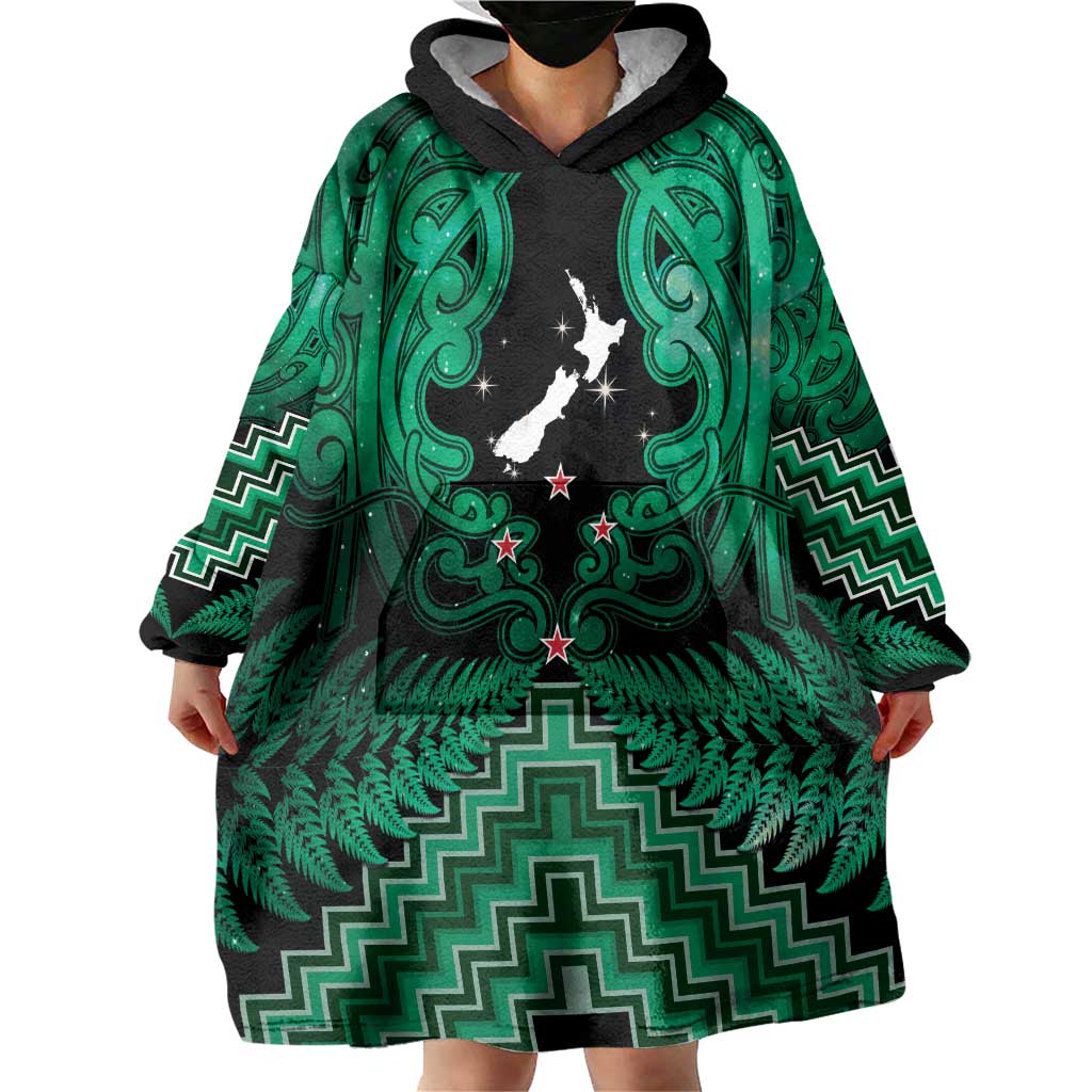 Personalised Aotearoa Matariki Wearable Blanket Hoodie Green Fern Maori Poutama