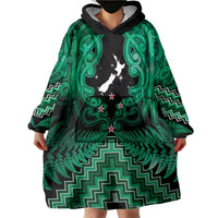 Personalised Aotearoa Matariki Wearable Blanket Hoodie Green Fern Maori Poutama