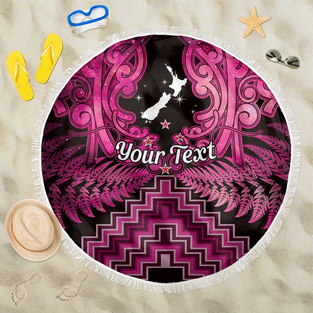 Personalised Aotearoa Matariki Beach Blanket Pink Fern Maori Poutama