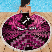 Personalised Aotearoa Matariki Beach Blanket Pink Fern Maori Poutama