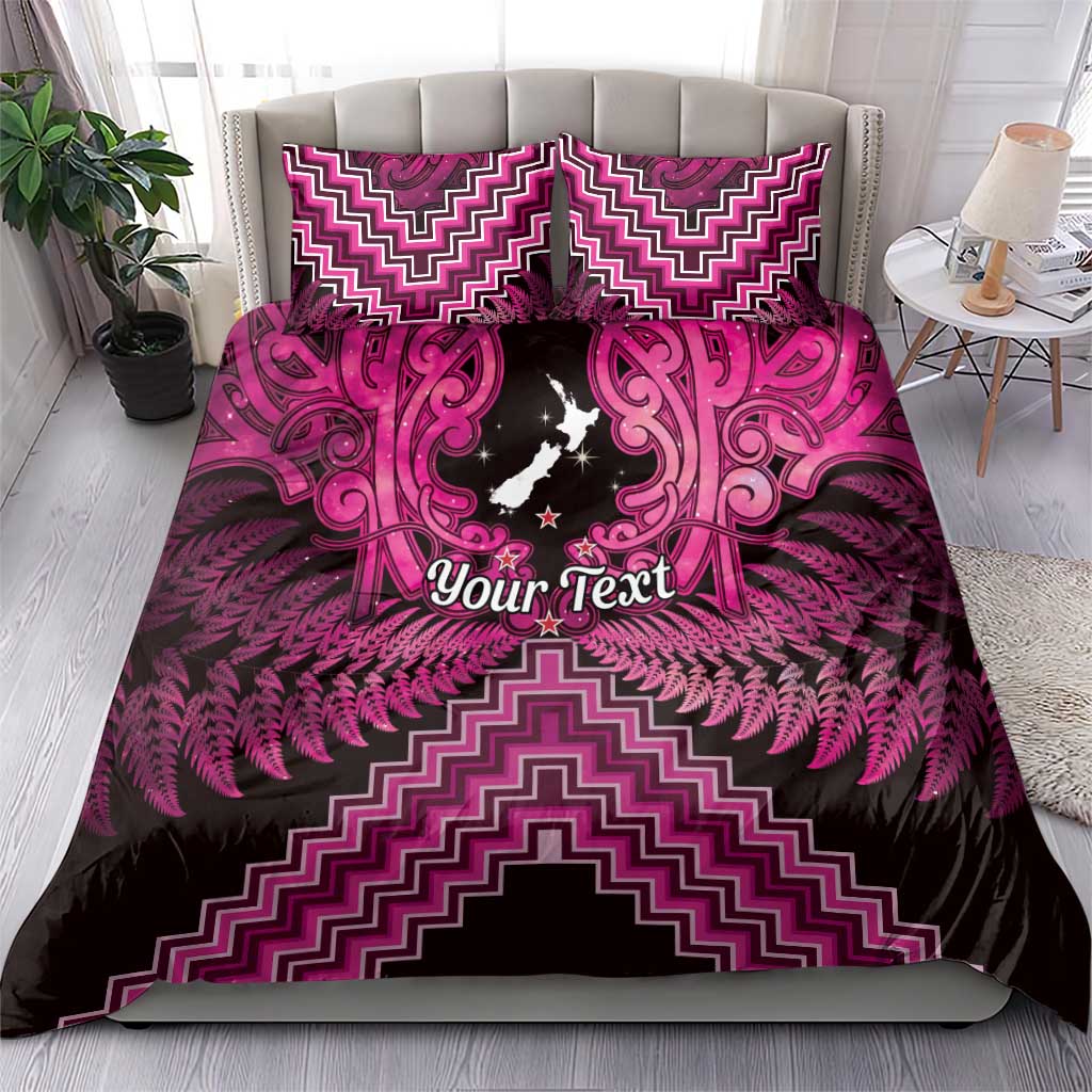 Personalised Aotearoa Matariki Bedding Set Pink Fern Maori Poutama