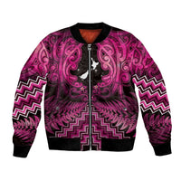 Personalised Aotearoa Matariki Bomber Jacket Pink Fern Maori Poutama LT01 Unisex Pink - Polynesian Pride