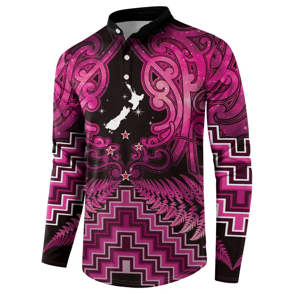 Personalised Aotearoa Matariki Button Sweatshirt Pink Fern Maori Poutama