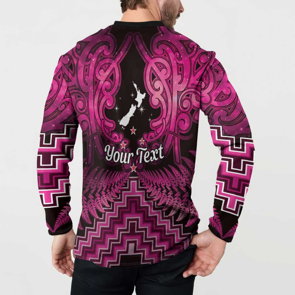 Personalised Aotearoa Matariki Button Sweatshirt Pink Fern Maori Poutama