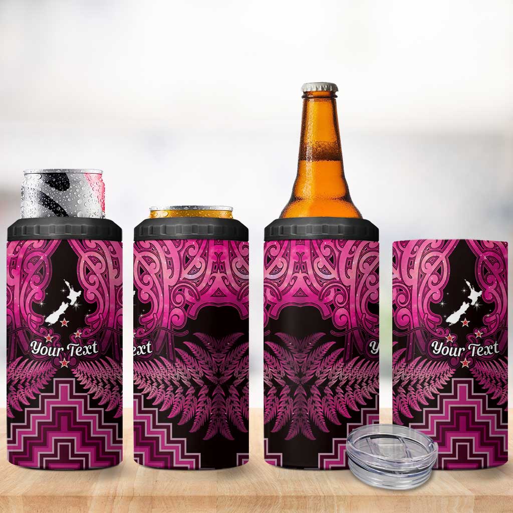 Personalised Aotearoa Matariki 4 in 1 Can Cooler Tumbler Pink Fern Maori Poutama