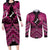 Personalised Aotearoa Matariki Couples Matching Long Sleeve Bodycon Dress and Long Sleeve Button Shirt Pink Fern Maori Poutama