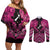 Personalised Aotearoa Matariki Couples Matching Off Shoulder Short Dress and Long Sleeve Button Shirt Pink Fern Maori Poutama