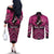 Personalised Aotearoa Matariki Couples Matching Off The Shoulder Long Sleeve Dress and Long Sleeve Button Shirt Pink Fern Maori Poutama