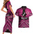 Personalised Aotearoa Matariki Couples Matching Short Sleeve Bodycon Dress and Hawaiian Shirt Pink Fern Maori Poutama