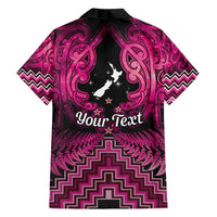 Personalised Aotearoa Matariki Family Matching Long Sleeve Bodycon Dress and Hawaiian Shirt Pink Fern Maori Poutama