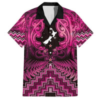 Personalised Aotearoa Matariki Family Matching Off Shoulder Maxi Dress and Hawaiian Shirt Pink Fern Maori Poutama