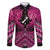 Personalised Aotearoa Matariki Family Matching Off Shoulder Maxi Dress and Hawaiian Shirt Pink Fern Maori Poutama