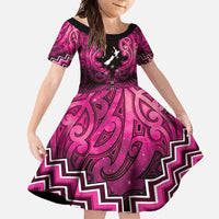 Personalised Aotearoa Matariki Family Matching Short Sleeve Bodycon Dress and Hawaiian Shirt Pink Fern Maori Poutama