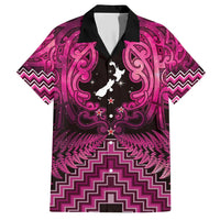 Personalised Aotearoa Matariki Family Matching Short Sleeve Bodycon Dress and Hawaiian Shirt Pink Fern Maori Poutama