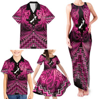 Personalised Aotearoa Matariki Family Matching Tank Maxi Dress and Hawaiian Shirt Pink Fern Maori Poutama