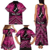 Personalised Aotearoa Matariki Family Matching Tank Maxi Dress and Hawaiian Shirt Pink Fern Maori Poutama