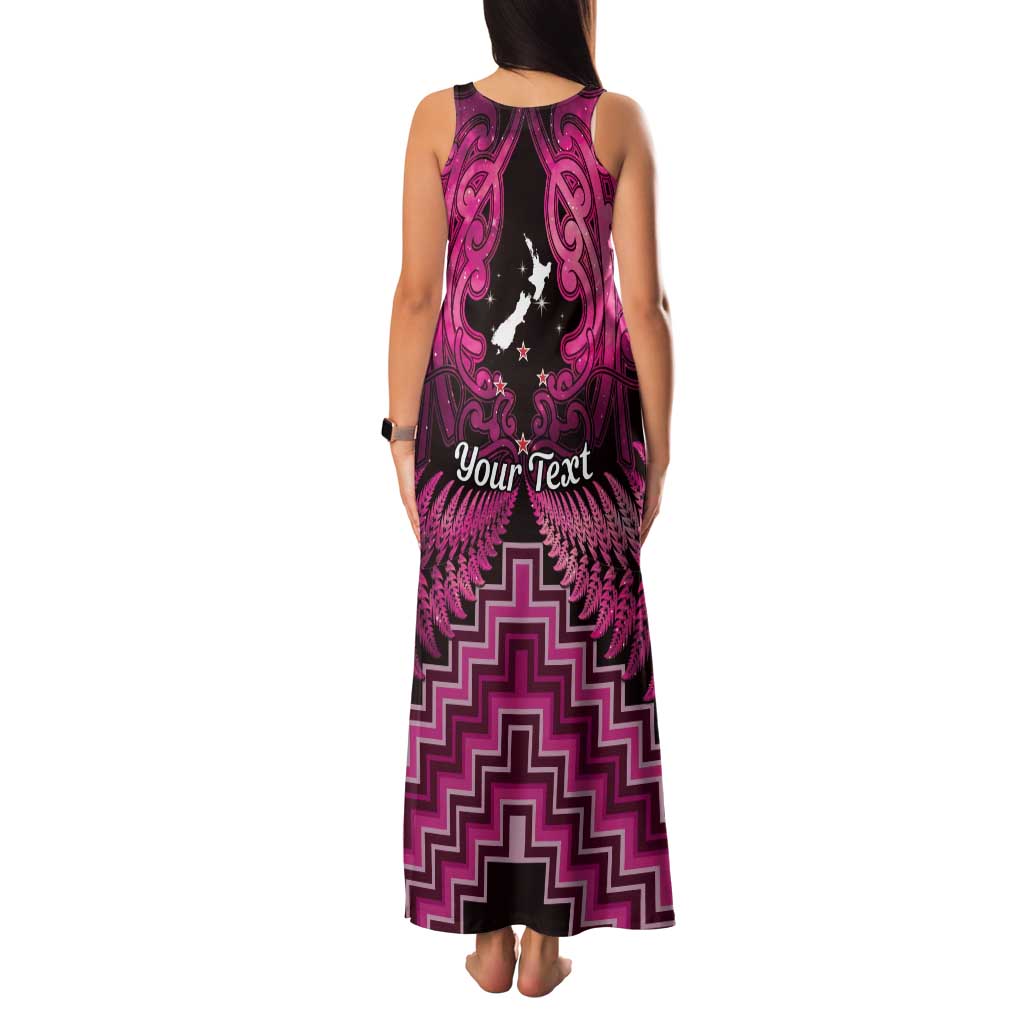 Personalised Aotearoa Matariki Family Matching Tank Maxi Dress and Hawaiian Shirt Pink Fern Maori Poutama