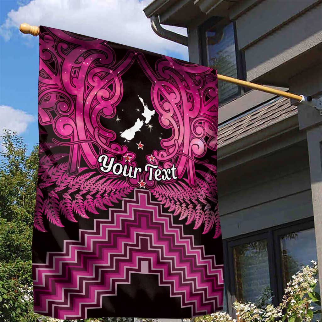 Personalised Aotearoa Matariki Garden Flag Pink Fern Maori Poutama