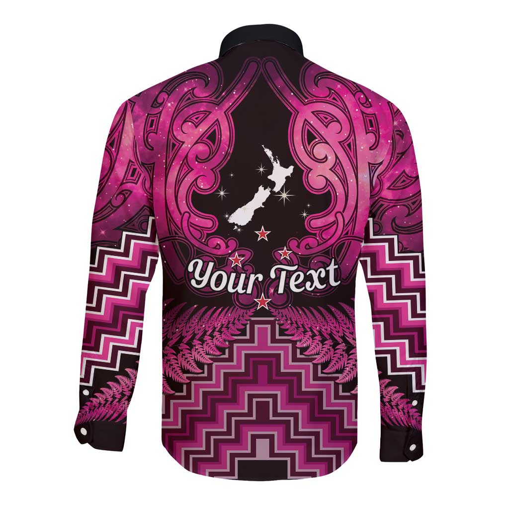 Personalised Aotearoa Matariki Long Sleeve Button Shirt Pink Fern Maori Poutama