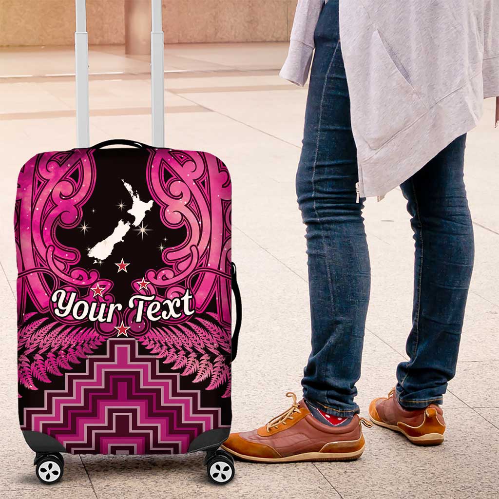Personalised Aotearoa Matariki Luggage Cover Pink Fern Maori Poutama LT01 Pink - Polynesian Pride