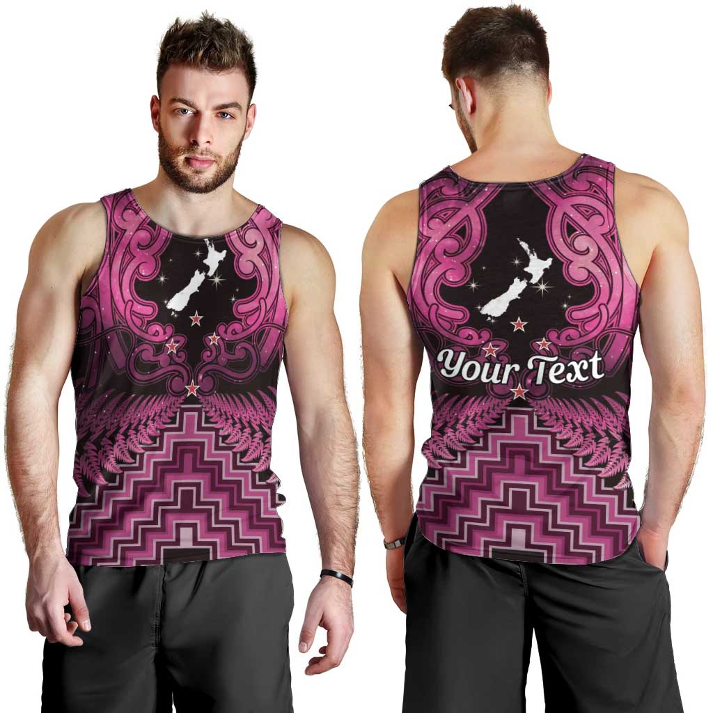 Personalised Aotearoa Matariki Men Tank Top Pink Fern Maori Poutama