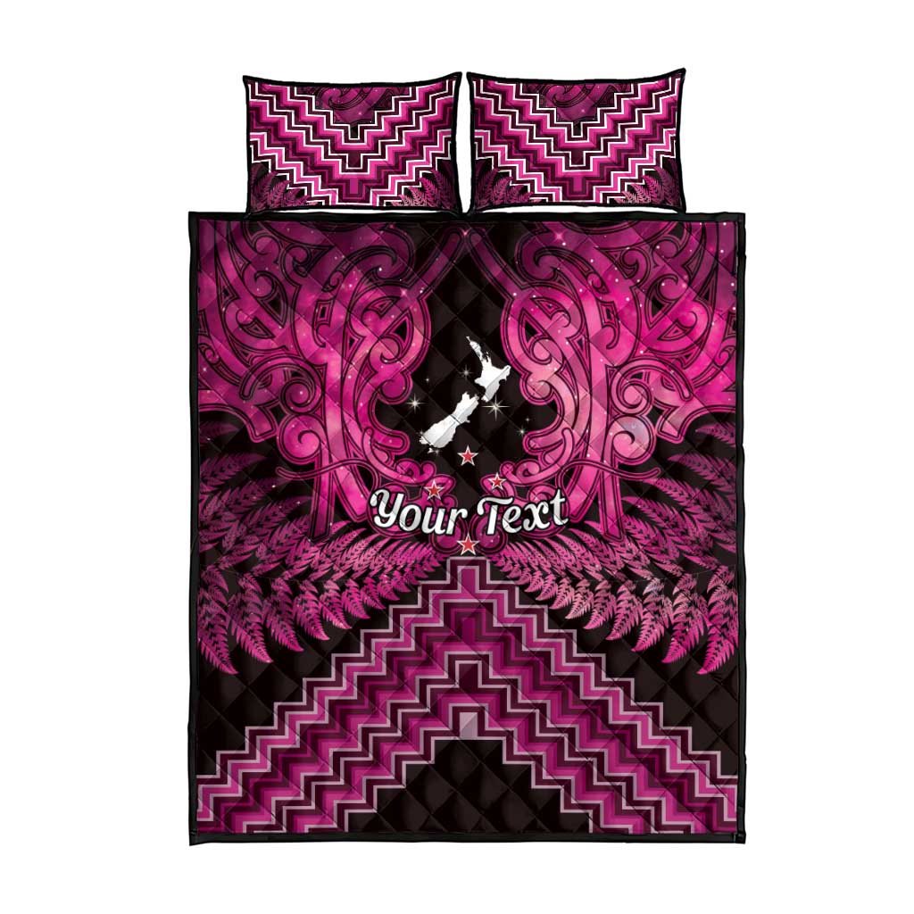 Personalised Aotearoa Matariki Quilt Bed Set Pink Fern Maori Poutama