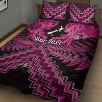Personalised Aotearoa Matariki Quilt Bed Set Pink Fern Maori Poutama