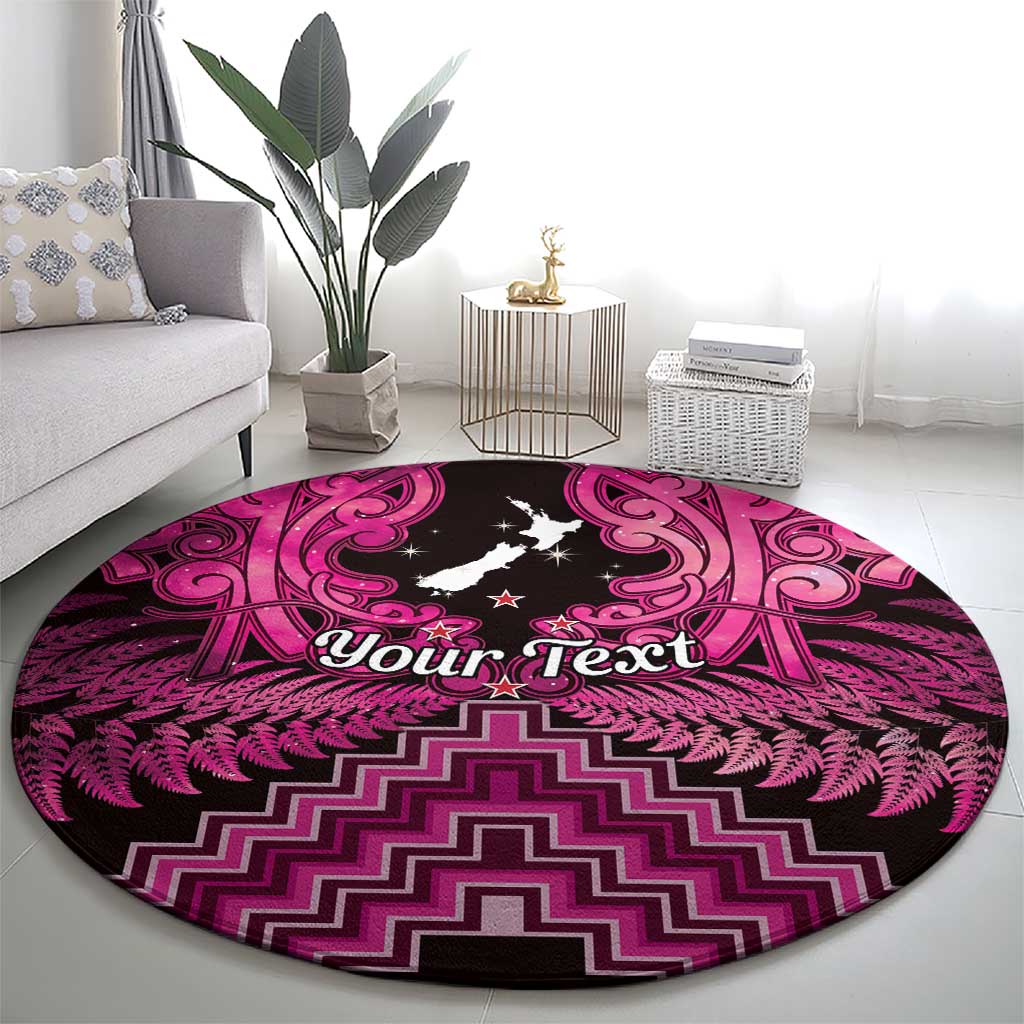 Personalised Aotearoa Matariki Round Carpet Pink Fern Maori Poutama